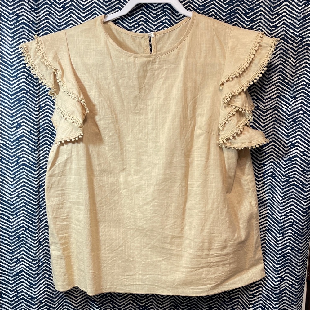 Emery Rose Beige Blouse with Ruffled Sleeves